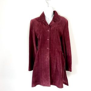 Arleen Bowman Chin Chin Suede Leather Snap Front 3/4 Long Jacket Shirt Medium